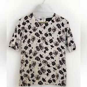 PREMISE Womens White Floral Cottagecore Blouse Sz S Minimalist Back Zipper Top